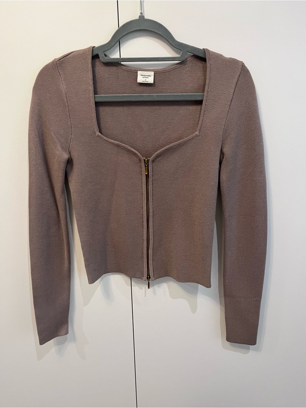 Abercrombie & Fitch Mauve Zip-Front Square-Neck Cardigan